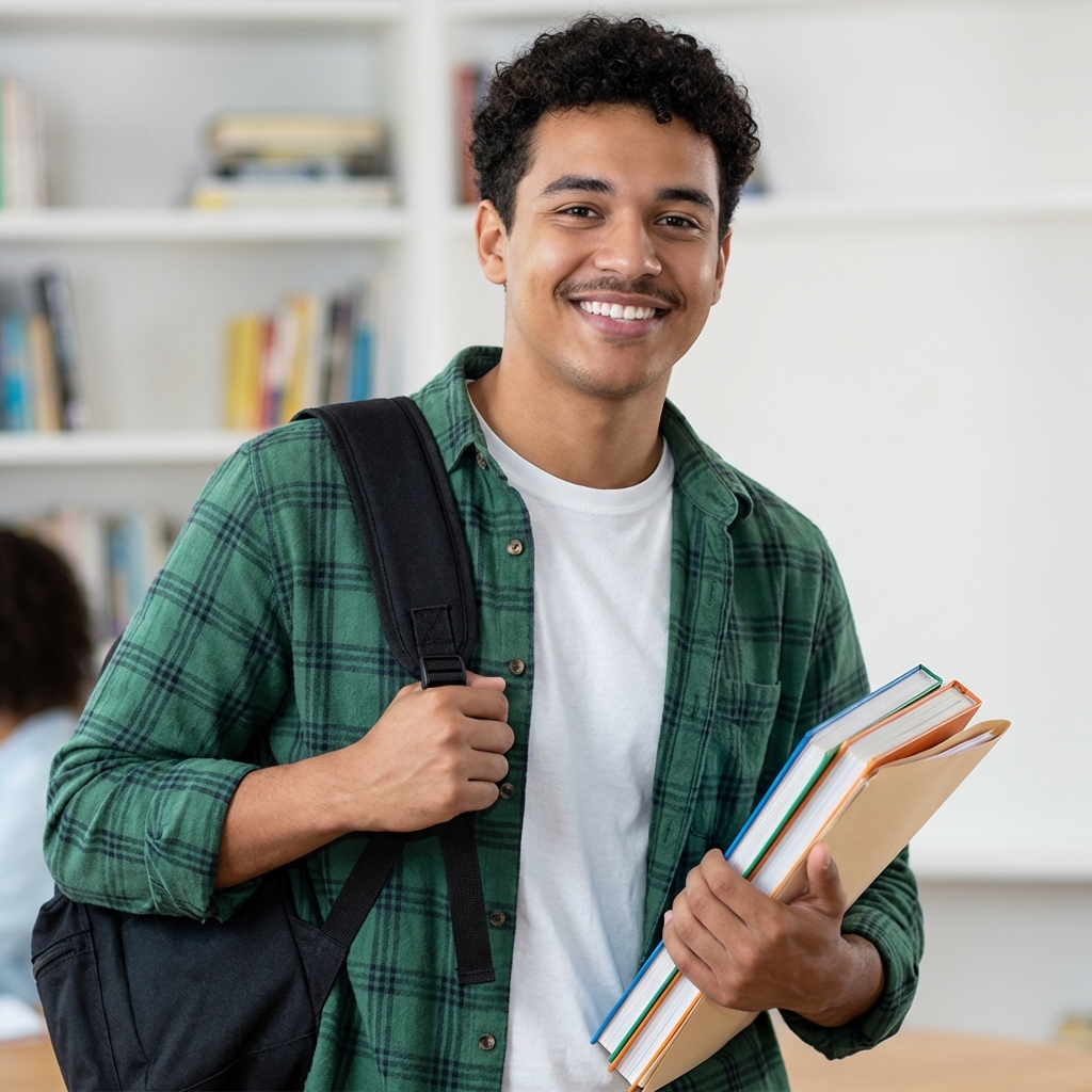 Male student with folders