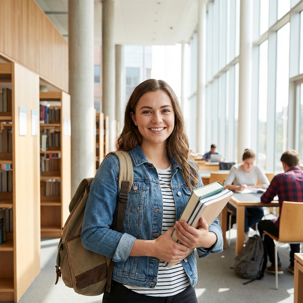 Student in library